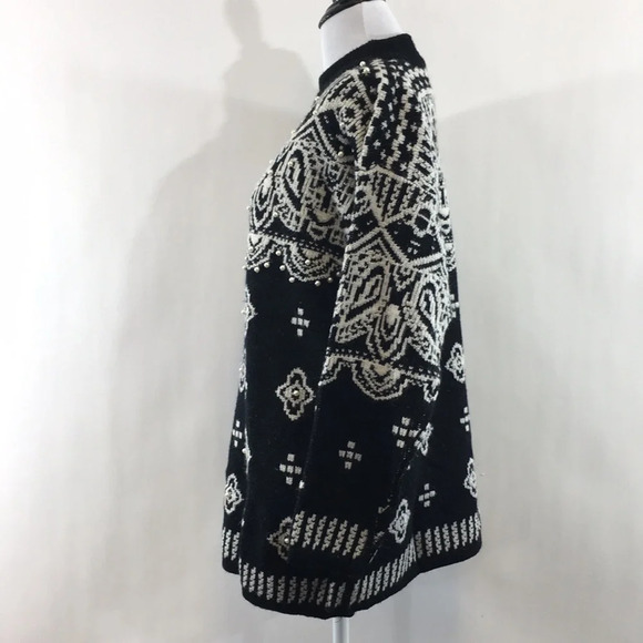 Star Cody Vintage Black White Knit Pearl Accent Sweater Womens Medium Western - Picture 4 of 12